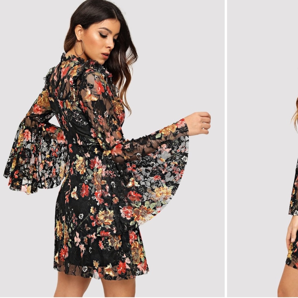 NWOT Bell sleeve floral lace dress - Picture 2 of 4